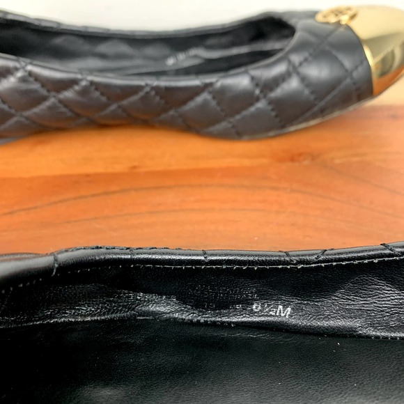 Tory Burch Kaitlin Flats Black Quilted Leather Gold Logo Ballet Shoes size 8.5 - Picture 9 of 12